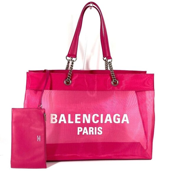 BALENCIAGA 741605 Mesh pouch included DUTY FREE LARGE logo Shoulder Bag Tote Bag - Picture 1 of 14
